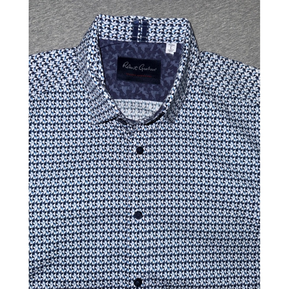 Robert Graham Mens Large Tailored Fit Blue Geometric Shirt Long Sleeve Modern L